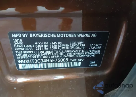2017 BMW X1 xDrive28I from USA, damaged, VIN WBXHT3C34H5F75885